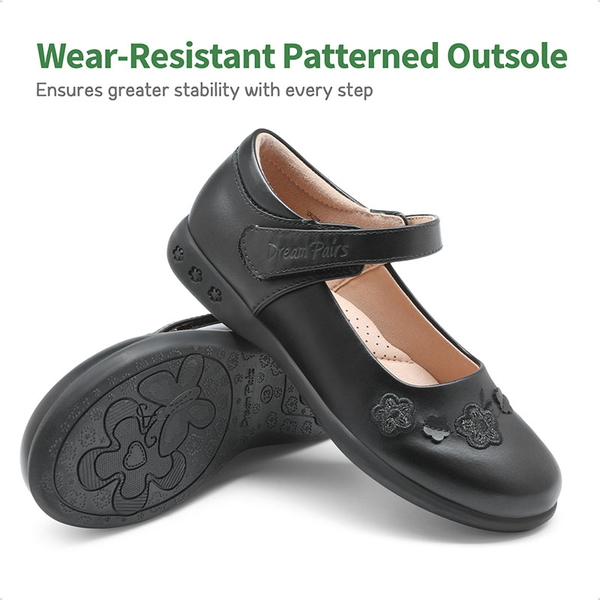 Girls Mary Jane Flower Dress Flats - BLACK - 3