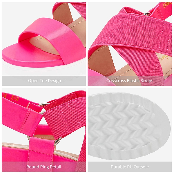 Ankle Strap Platform Wedge Sandals - NEON PINK - 3