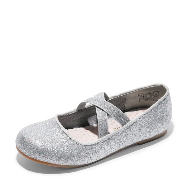 Girl's Elastic Strap Rhinestone Ballerina Flats - SILVER -  0