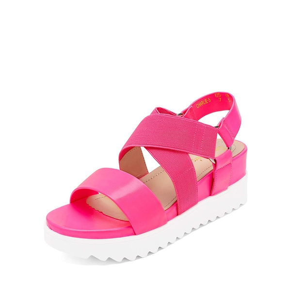 Ankle Strap Platform Wedge Sandals - NEON PINK -  0