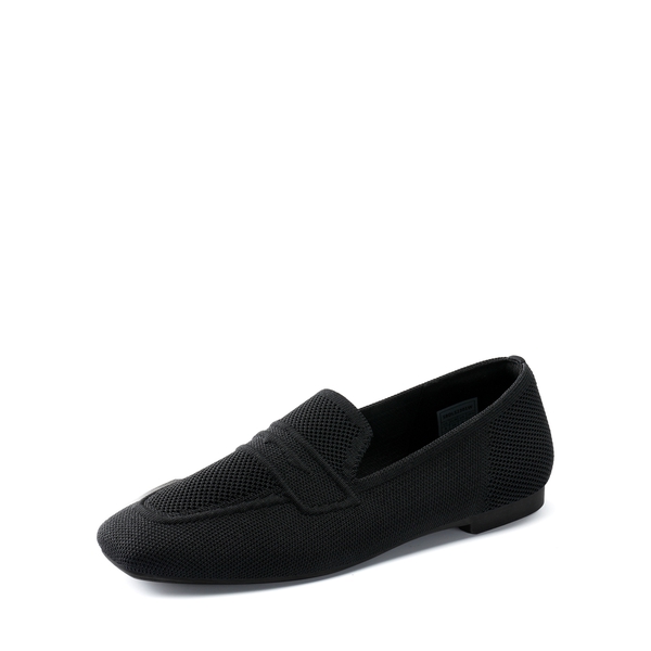 Cushioned Square Toe Knit Loafers - BLACK -  0