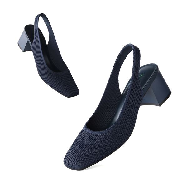 Minimalist Square-Toe Slingback Heels - NAVY - 2