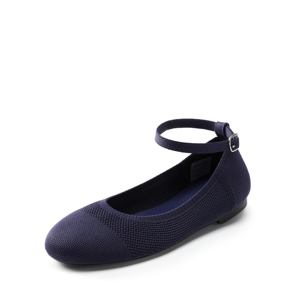 Elegant Removable Ankle Strap Flats  - NAVY -  0