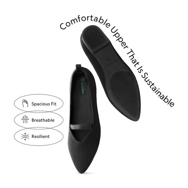 Non-Slip Pointed Toe Breathable Flats  - BLACK - 2