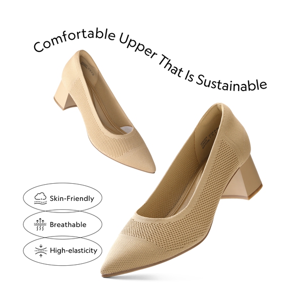  Sustainable Knit Block Heels - BEIGE - 2