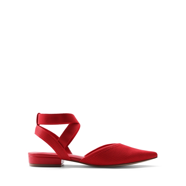 Ankle Strap Pointed Toe Flats With V-Cut Vamp - RED - 5