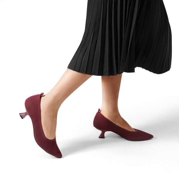 Comfortable Knitted Kitten Heels - BURGUNDY - 1