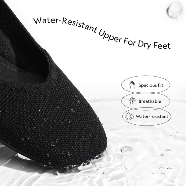 Water-Resistant Square-Toe Flats  - BLACK - 2