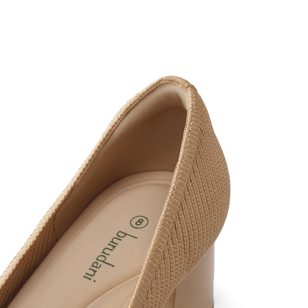 Modern Square-Toe Knit Pumps - BEIGE - 5