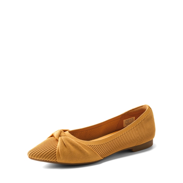 Elegant Pointed Toe Bow Knitted Flat Shoes - YELLOW -  0