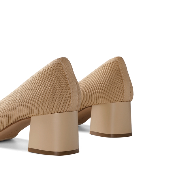 Modern Square-Toe Knit Pumps - BEIGE - 4