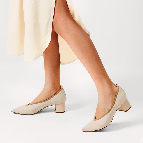 Comfy Chunky Heel Knit Pumps  - APRICOT - 1