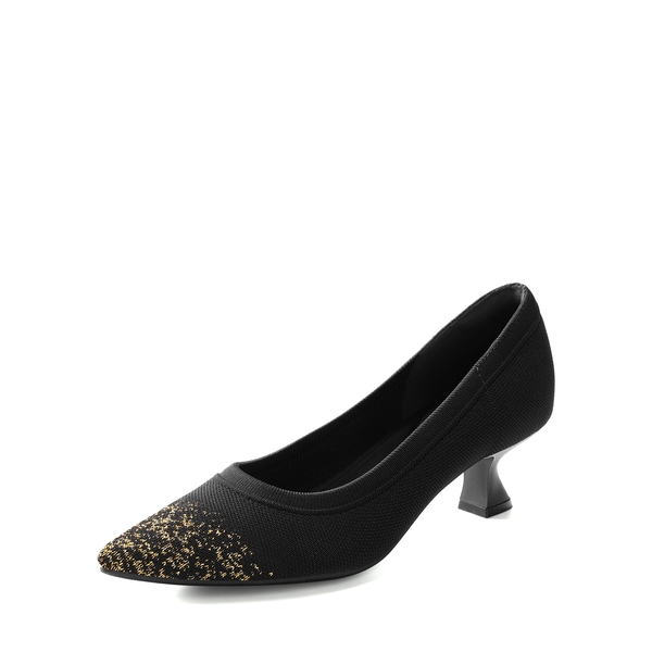 Knitted Pointed-Toe Kitten Heels - BLACK -  0