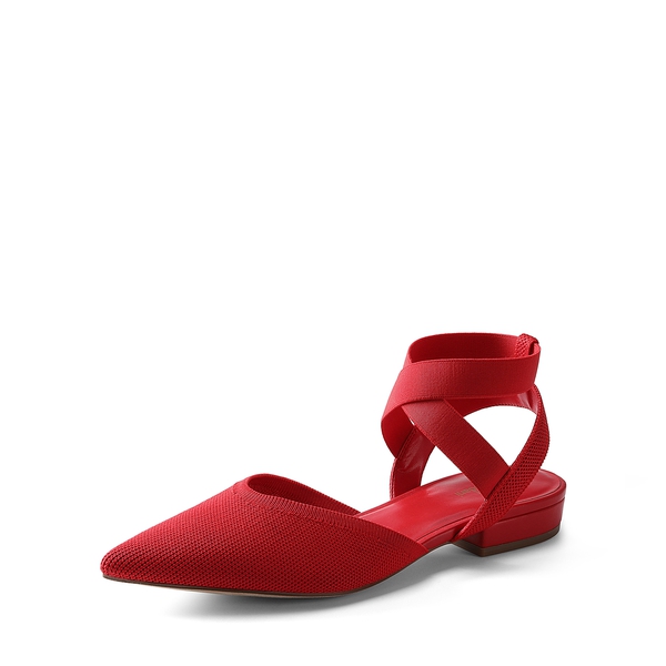 Ankle Strap Pointed Toe Flats With V-Cut Vamp - RED -  0