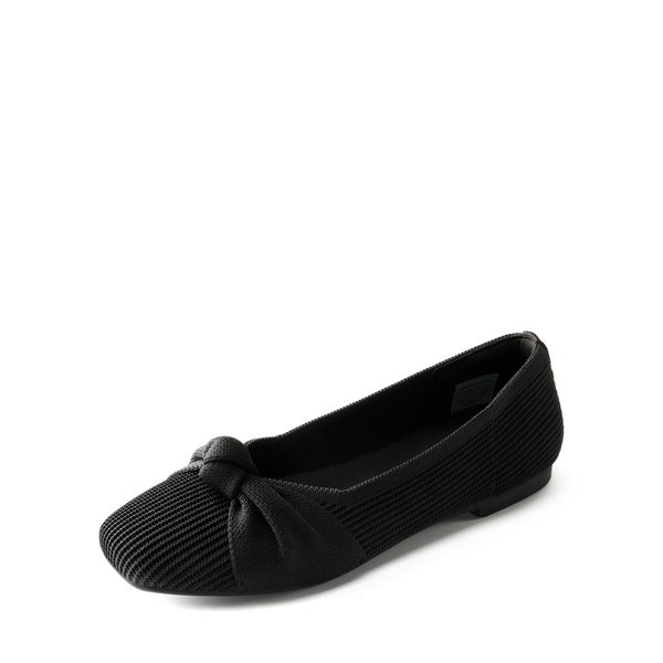  Elegant Square Toe Knit Bow Flats - BLACK -  0