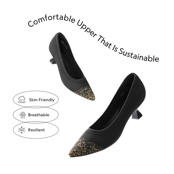 Knitted Pointed-Toe Kitten Heels - BLACK - 2