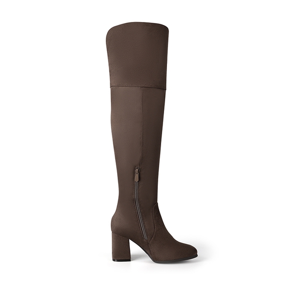 Block Heel Over The Knee Boots - KHAKI - 3