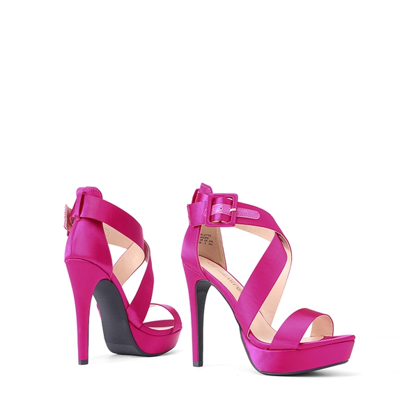 Platform Criss Cross High Stiletto Sandals - HOT PINK-SATIN - 3