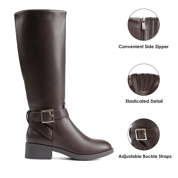 Side Zipper Knee High Riding Boots - BROWN - 7