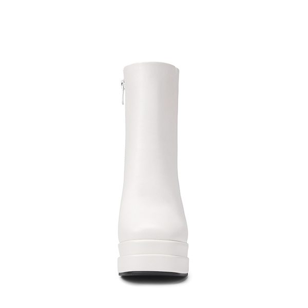 Square Toe Platform Ankle Boots - WHITE - 4