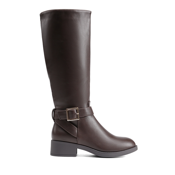 Side Zipper Knee High Riding Boots - BROWN - 3