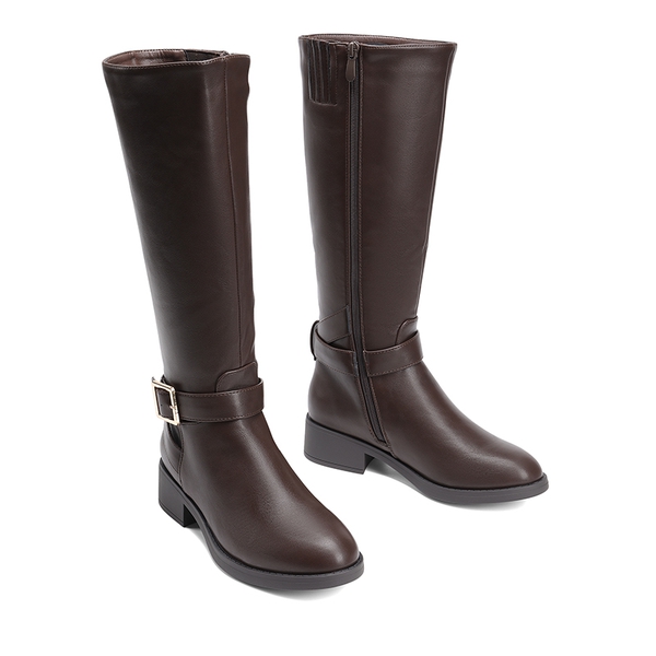 Side Zipper Knee High Riding Boots - BROWN - 4