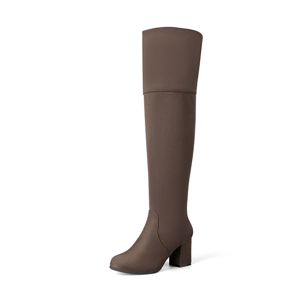 Block Heel Over The Knee Boots - KHAKI -  0