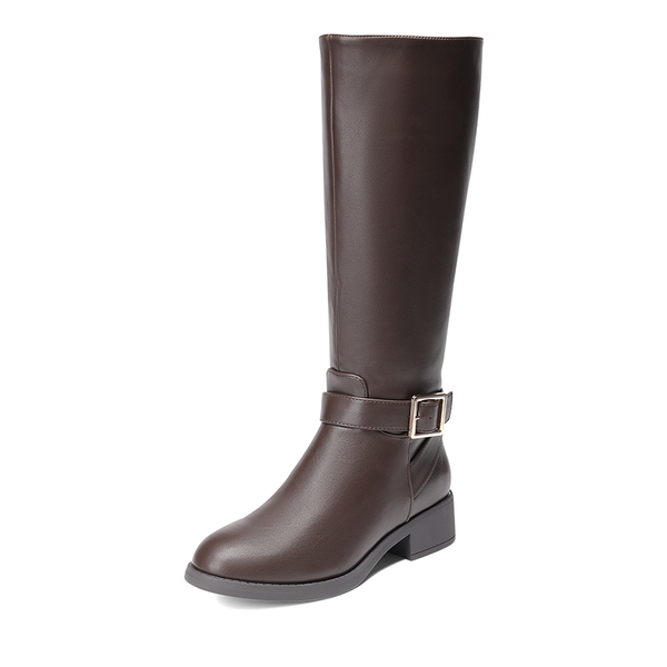 Side Zipper Knee High Riding Boots - BROWN -  0