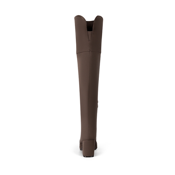 Block Heel Over The Knee Boots - KHAKI - 4