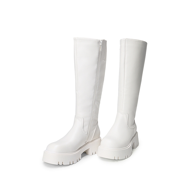 Platform Lug Sole Knee High Boots - WHITE - 3