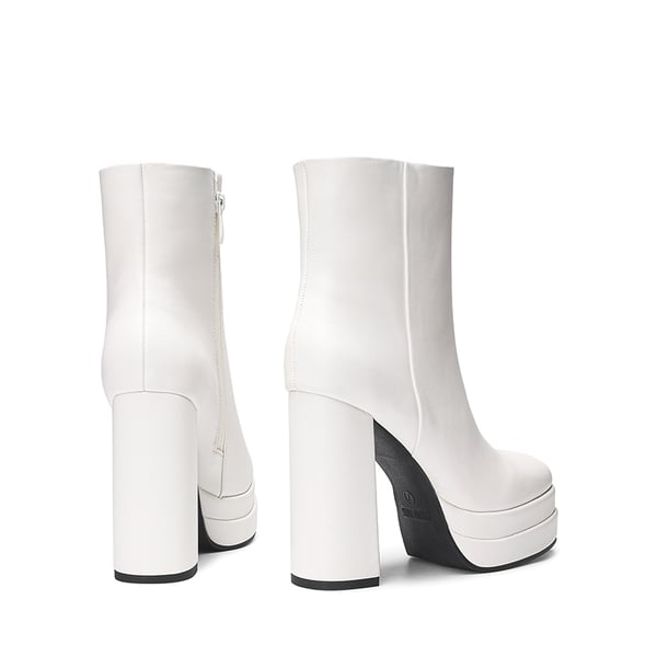Square Toe Platform Ankle Boots - WHITE - 5