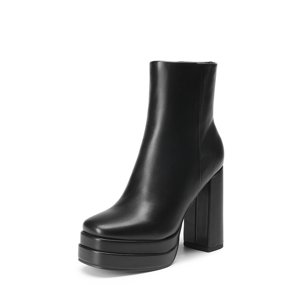 Square Toe Platform Ankle Boots - BLACK -  0