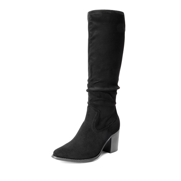  Suede Snip Toe Knee-High Riding Boots - BLACK -  0