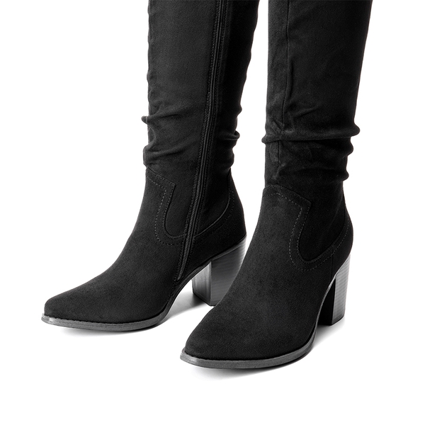  Suede Snip Toe Knee-High Riding Boots - BLACK - 5