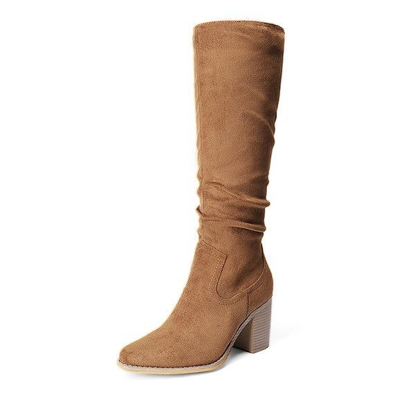  Suede Snip Toe Knee-High Riding Boots - CAMEL -  0