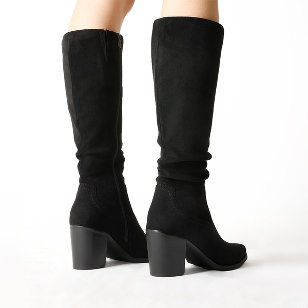  Suede Snip Toe Knee-High Riding Boots - BLACK - 3
