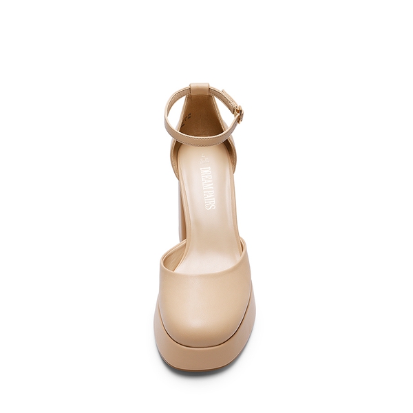 Platform Ankle Strap Chunky Pumps - NUDE-PU - 5