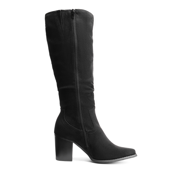  Suede Snip Toe Knee-High Riding Boots - BLACK - 4