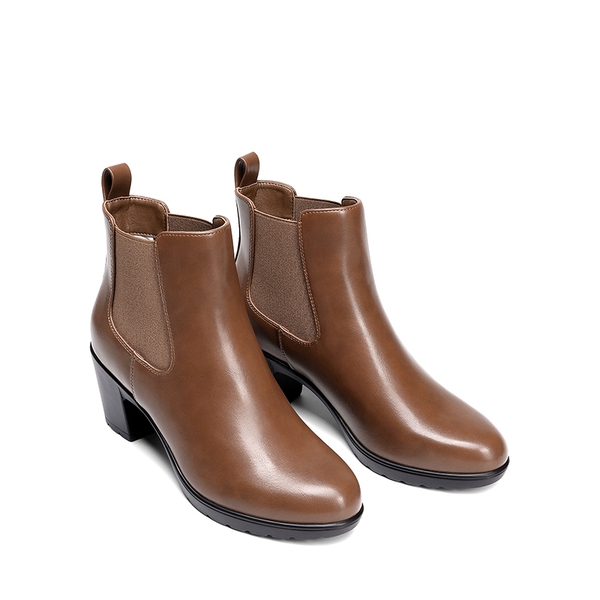 [Stand All Day Boots] Almond Toe Chunky Chelsea Boots - TAN-PU - 4