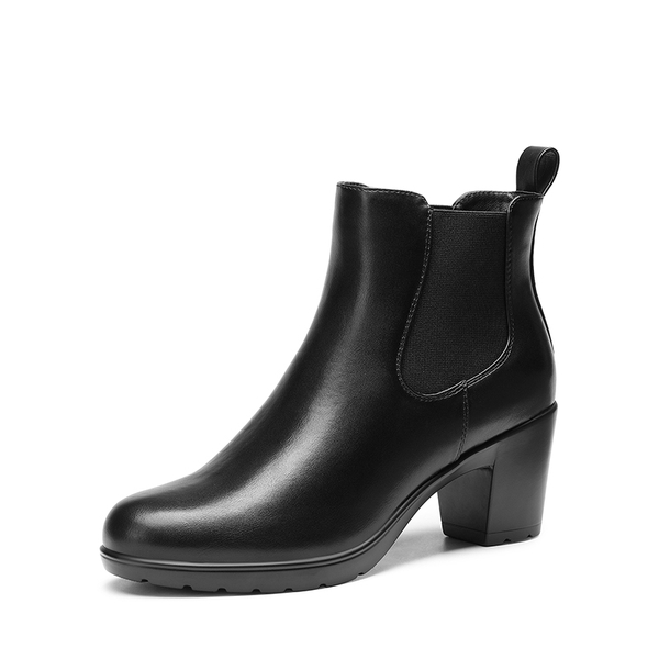 [Stand All Day Boots] Almond Toe Chunky Chelsea Boots - BLACK-PU -  0