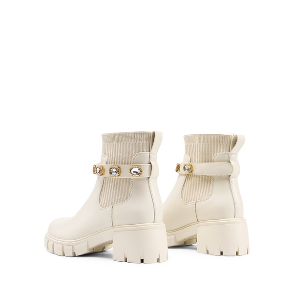 Removable Rhinestone Strap Chunky Chelsea Boots - BEIGE - 6