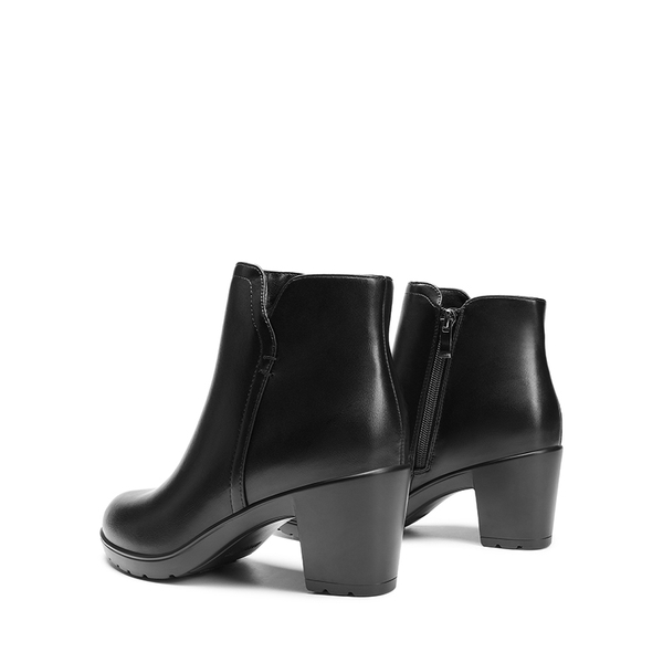 [Stand All Day Boots] Almond Toe Block Heel Ankle Booties - BLACK-PU - 5