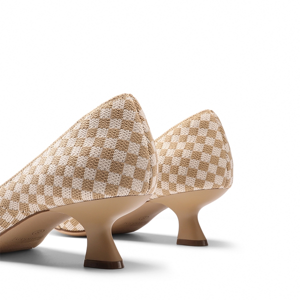 Comfortable Dressy Bow Pumps - BEIGE GRID - 4