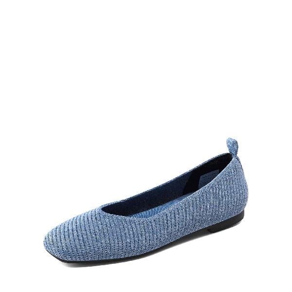 Women's Knitted Square Toe Flats  - DENIM BLUE -  0