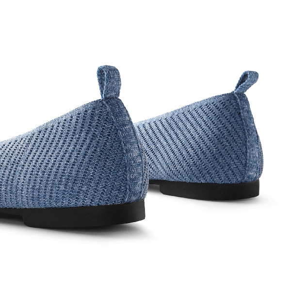 Women's Knitted Square Toe Flats  - DENIM BLUE - 6