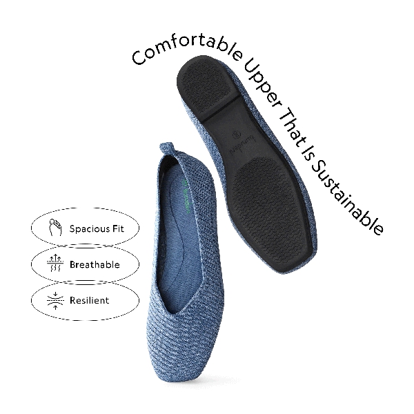 Women's Knitted Square Toe Flats  - DENIM BLUE - 2