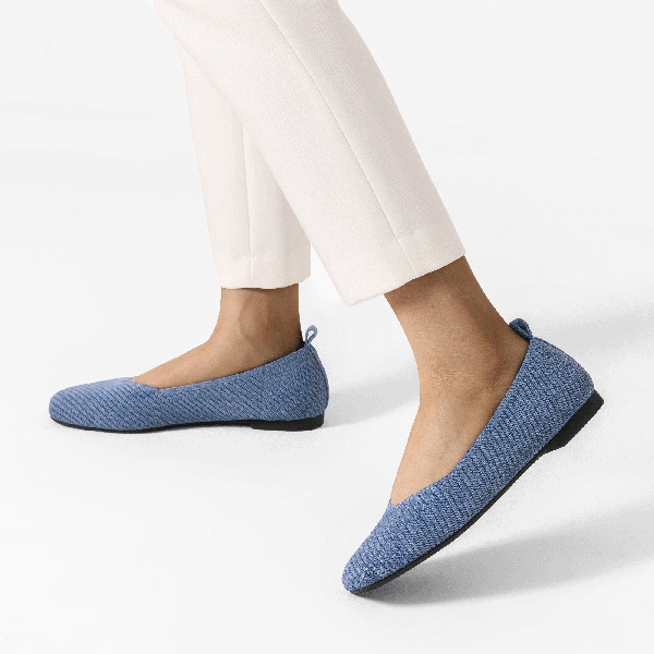 Women's Knitted Square Toe Flats  - DENIM BLUE - 1