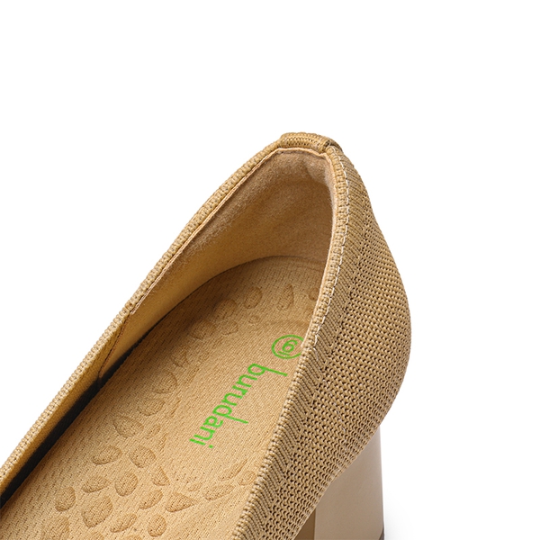 Water-Resistant Block Heel Knit Pumps - BEIGE - 6
