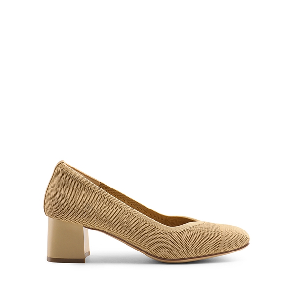 Water-Resistant Block Heel Knit Pumps - BEIGE - 1