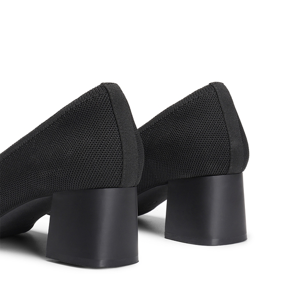 Water-Resistant Block Heel Knit Pumps - BLACK - 4